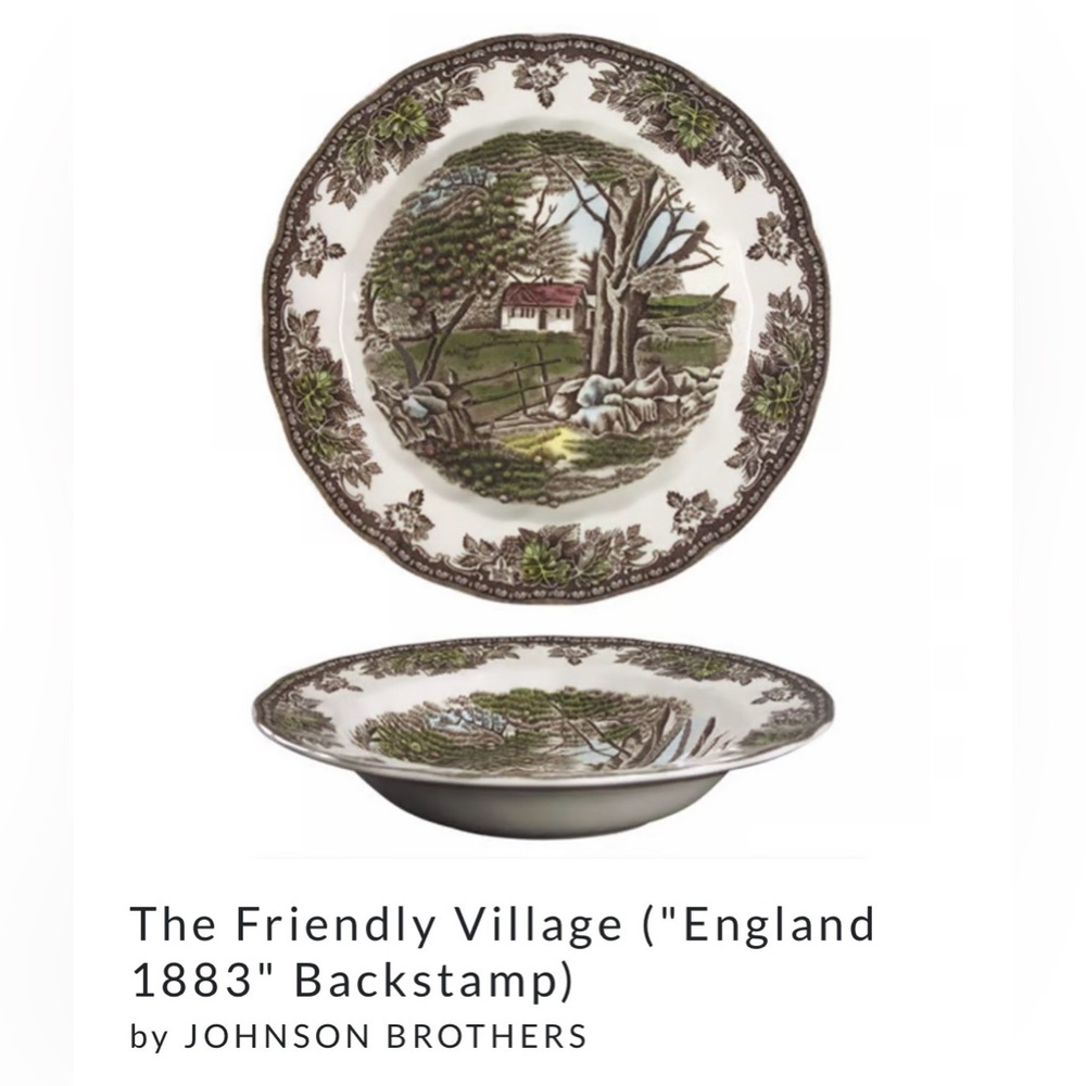 Vtg JOHNSON BROTHERS FRIENDLY VILLAGE RIMMED SOUP BOWL STONE WALL 8.5” ENGLAND